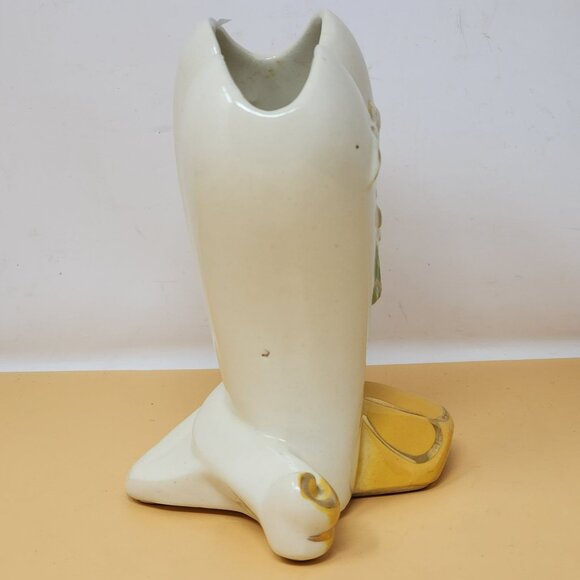 Vintage Ceramic Heart Shaped Vase/Planter With Floral & Bow Accents - Picture 4 of 13